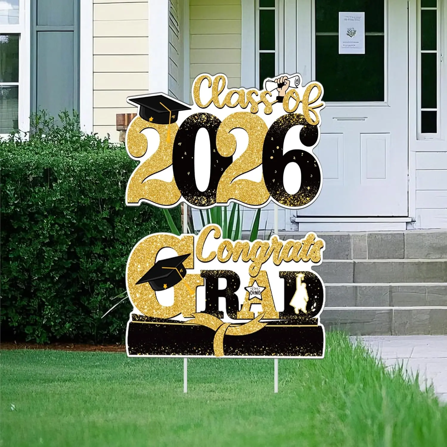 Graduation Decorations 2026, Large Size Graduation Yard Signs Class of 2026, Congrats Grad Yard Sign with Stakes, Graduation Party Decorations Outdoor (Black & )