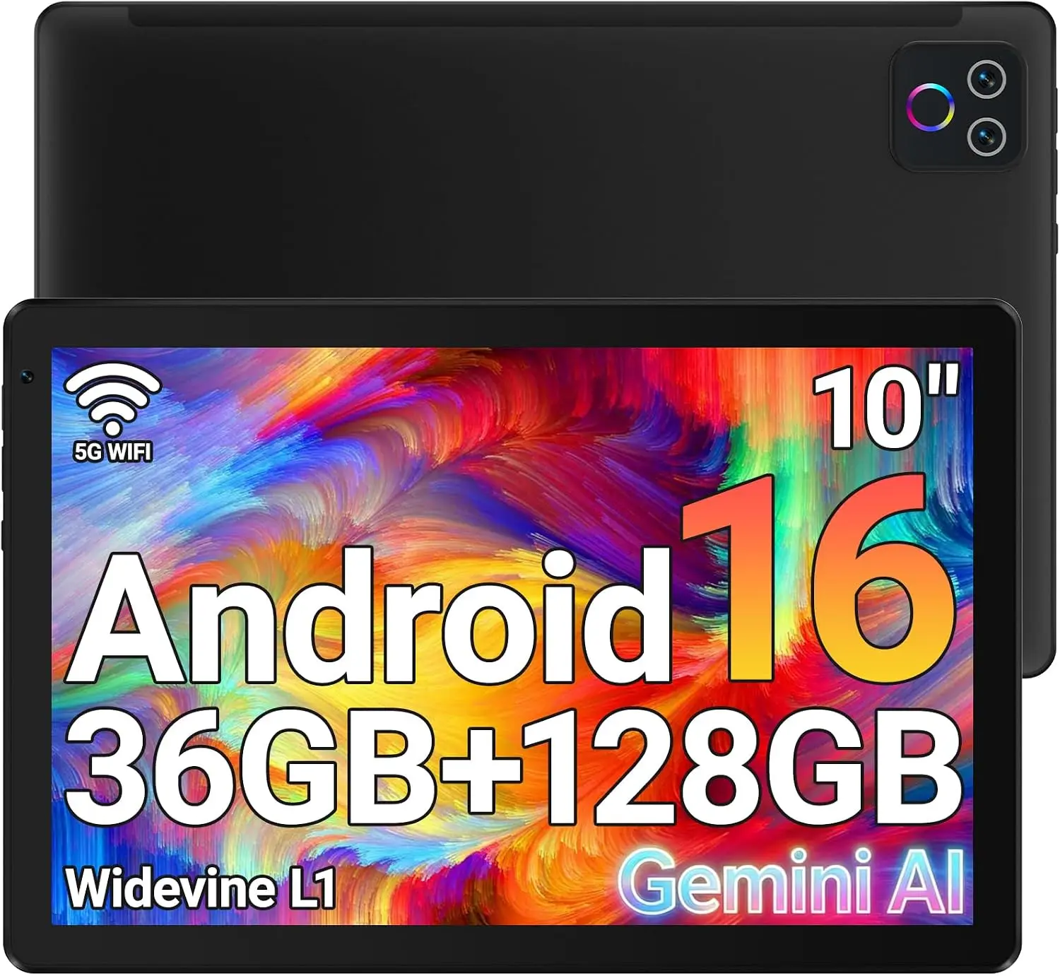 10.1 in Android Tablet - Octa-Core, 36GB(6+30) RAM, 128GB ROM (1TB Expansion Support), 1280x800 LCD Touchscreen, 6000mAh Battery, Wi-Fi 6, BT 5.4, GMS, 5MP Rear & 8MP Cameras, USB, Card Slot