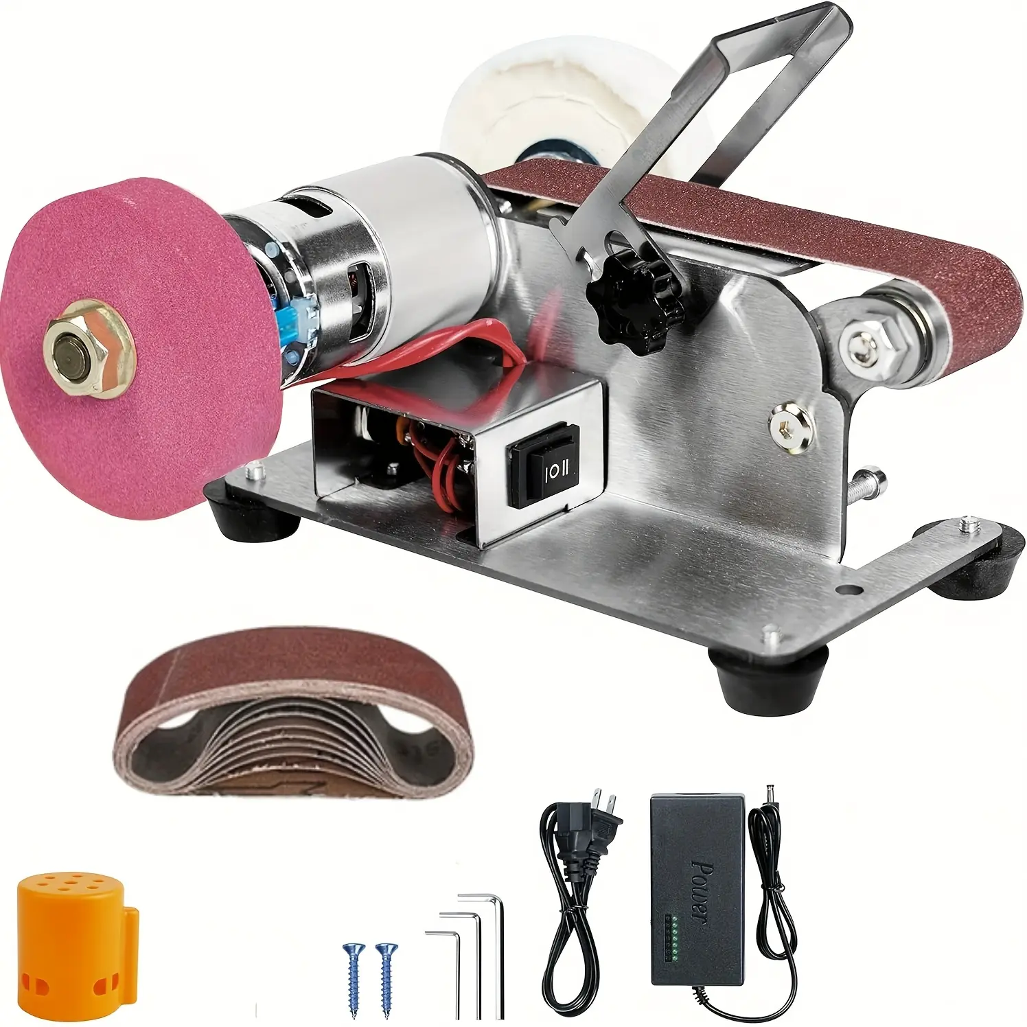 Mini Belt Sander, Electric Belt Sander Knife Making Supplies, 7 Adjustable Speed Electric Knife Sharpener, Power Belt Sanders for Woodworking, Metal Working DIY