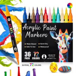 Acrylic Marker Set, Dual Tip Fine Point, Quick Dry, Doodle Pens for Rock Painting, Ceramic, Glass Canvas DIY Crafts, Craft Supplies, 24/48/72 Colors, Waterproof Acrylic Markers