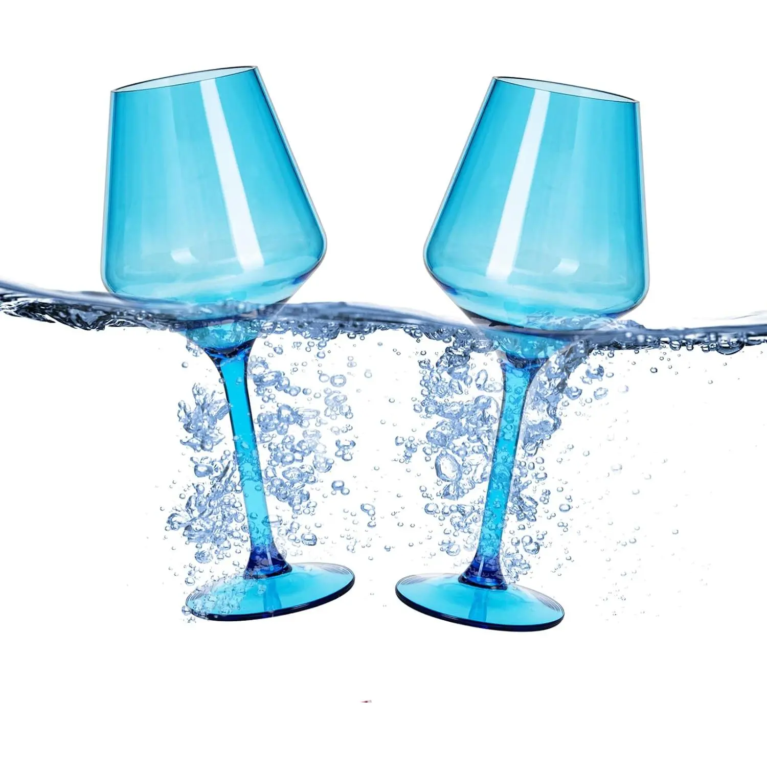Floating  Glasses for Pool (18 Oz | Set of 2) -  Glass Set That Float | Shatterproof Poolside  | Beach Glass | Outdoor Tritan Plastic Glassware with Stem for Patio, Picnic -  Blue