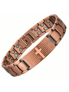 Men's Adjustable Pure Copper Bracelet with Powerful Magnets, Cross Pattern Design, Magnetic Tool Included, Durable Casual Jewelry Bible Verse Bracelet black friday