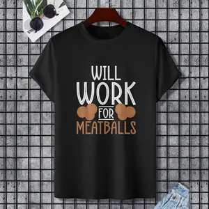 Team Meatball Lover T-Shirt, 100% Cotton, Single Side Printed, Black Short Sleeve T-shirt, Gift for Family Friends, S-XXXL, 1 pc, Menswear Top Tshirt Casual Crewneck Shortsleeve Tropical Streetwear shirts men graphic t-shirts Operator