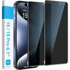 2 Pack for iPhone 15 Pro iPhone 15 Privacy Screen Protector Tempered Glass,  Privacy Screen for iPhone 15 Pro iPhone 15 6.1 Inch Accessories, Upgrade Private Case Friendly Film