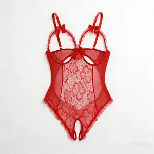 Women's Yonna Lace Babydoll Lingerie Dress & Floral Bodysuit with Bow Details, Sheer Mesh Seductive Nightwear for Coachella Outfits ribbed clothing Sexy Cutout Jumpsuit