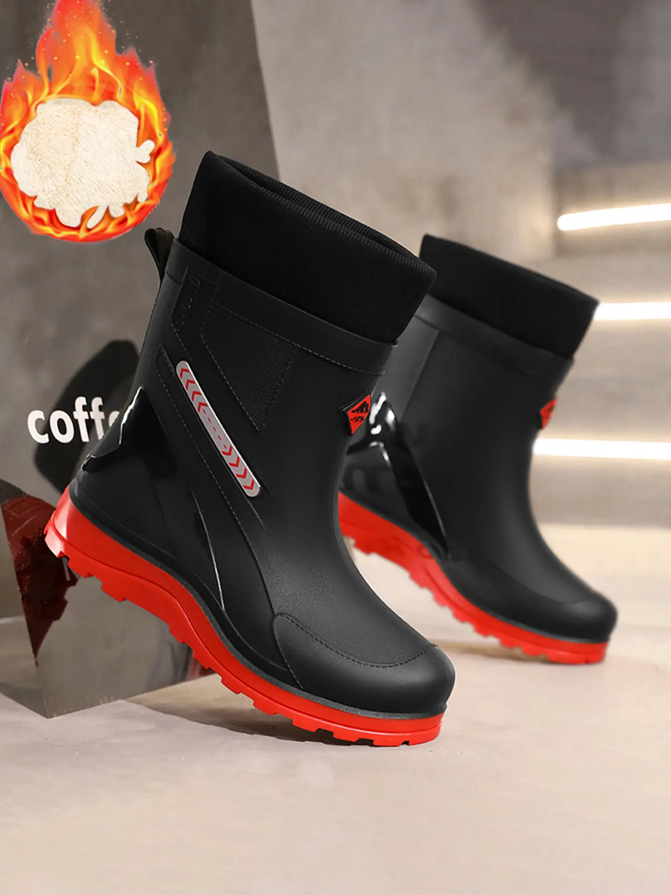 Men's Winter Multifunctional Mid-Calf Fleece Closed Rain Boots, Anti-Slip Wear-Resistant Design, Outdoor Camping Fishing Gardening Work Footwear, Waterproof Wellington Boots