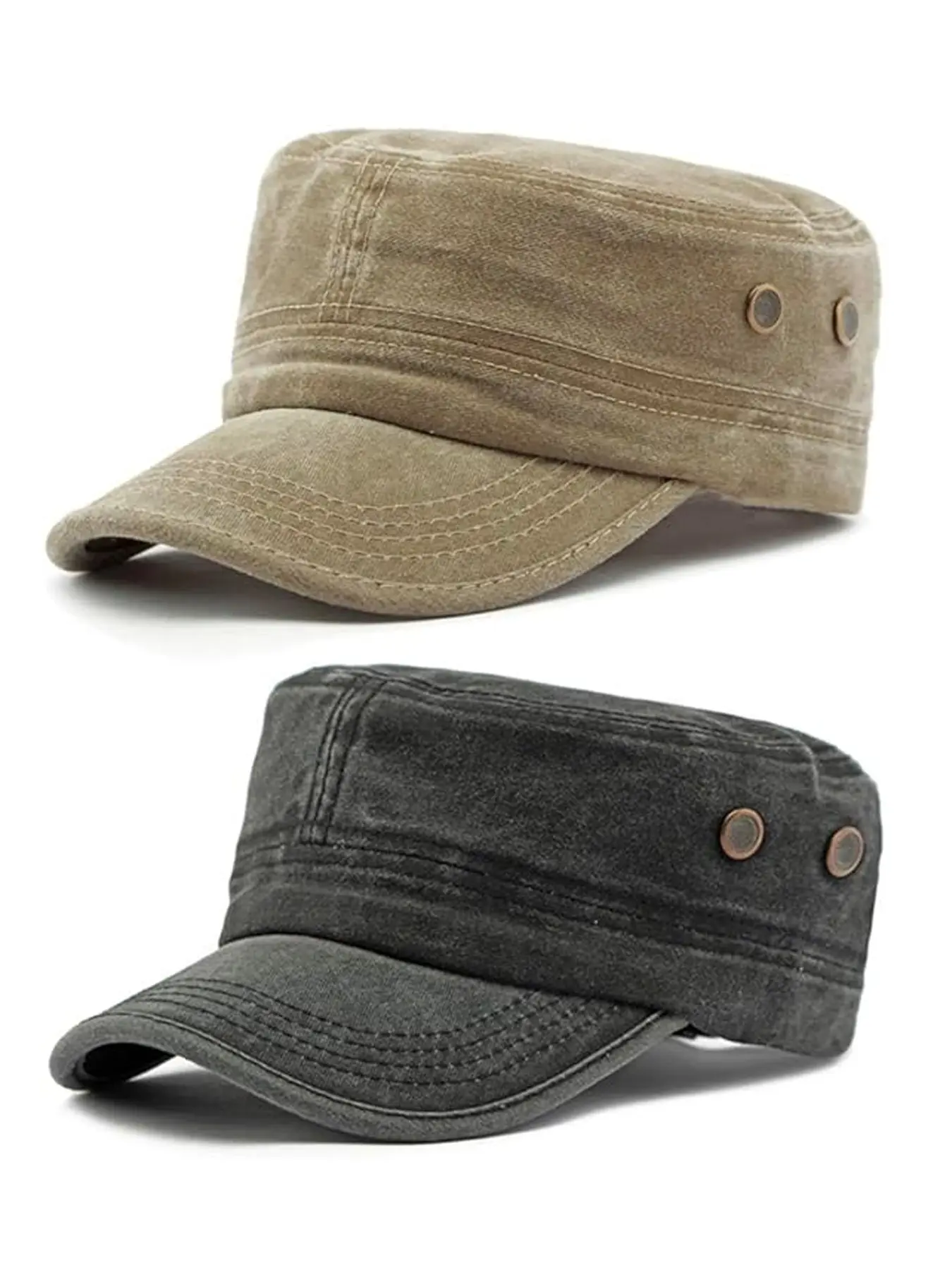 2 Pcs Cadet Army Caps Adjustable Slim Fit Military Flat Top Cap Washed Casual Military Cadet Hat Unisex Veteran Baseball Cap Flat Brimmed Cap Adjustable Casual Hats Flat Bill Cap