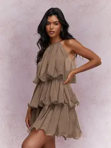 MISSGUIDED Tiered Ruffle Mini Dress With Halter Neck Design