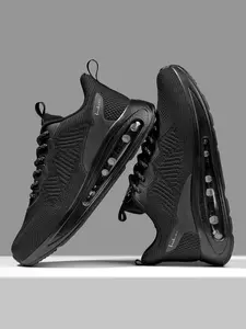 New Gradient Colorblock Flyknit Full Sole Air Cushion Athletic Sports Shoes, Men's Breathable Running Shoes, Thick Sole Shock Absorption, Anti-Slip Training Shoes, Sneakers, Air Cushioning