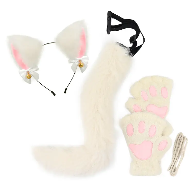 Cat Cosplay Costume Set – Plush Ears, Fluffy Tail & Paw Gloves for Halloween, Christmas, Anime Party