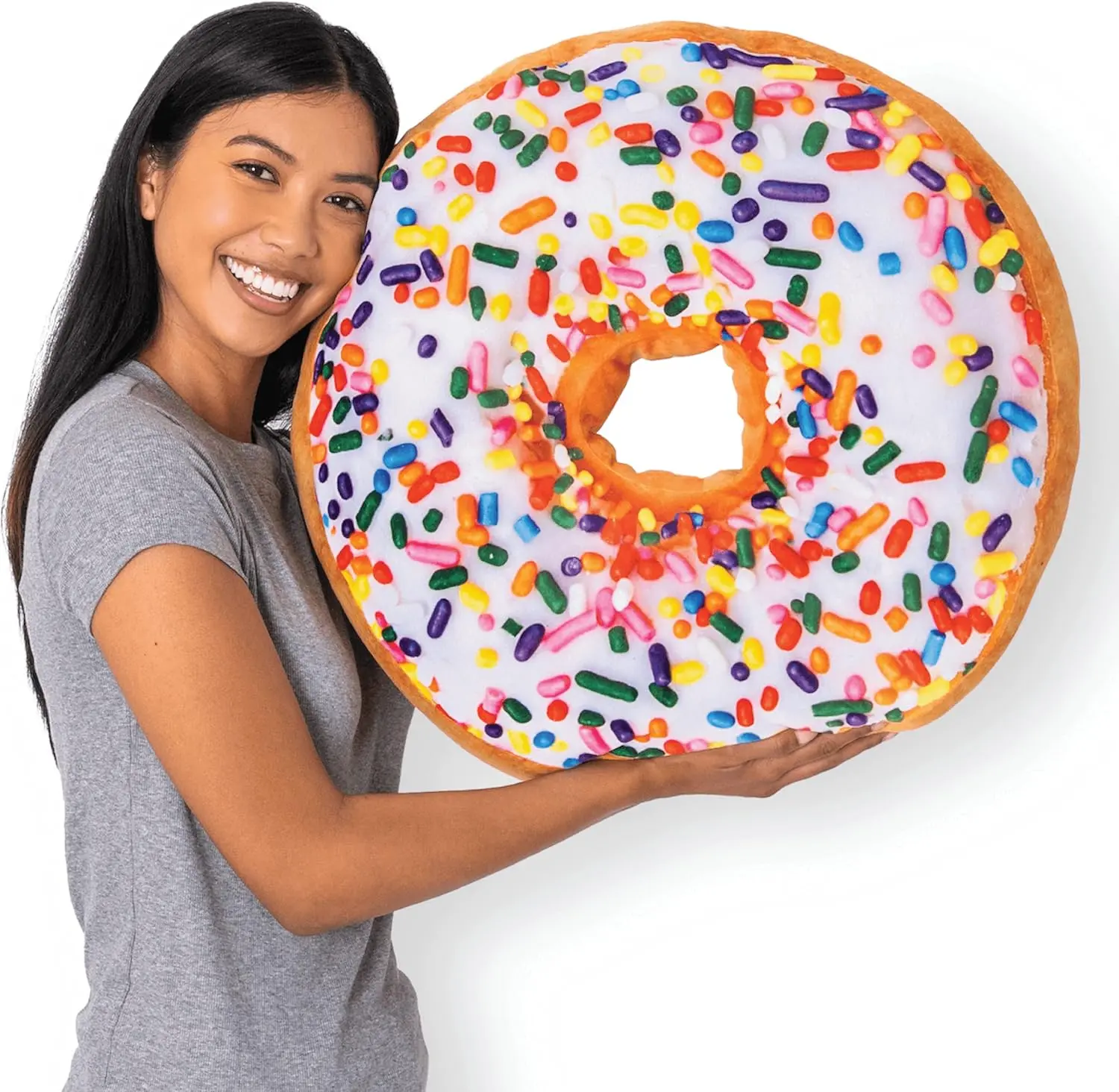 Much Comfort 22" 3D Sprinkle Donut Throw Pillow – Soft Sprinkle Donut-Shaped Cushion for Bed, Couch & Kawaii Room Decor | Funny Food Gift for Kids & Teens | Soft & Ultra Premium Fabric Pillow for Home Decor | Comfortable Plush Doughnut Cake Cushion