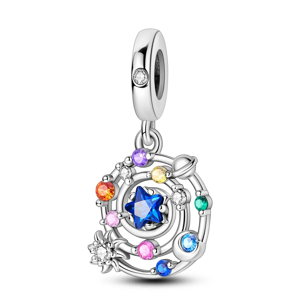 MULA Star Cosmic Swirl Space Astronomy Pendant - Silver-Plated, Multi-Colored Cubic Zirconia Inlay, Bracelet-Compatible Charm, Ladies' Casual Wear Fashion Accessory, Ideal Gift for Christmas, Valentine's Day, Anniversary, Female, Valentines Day, Celestial
