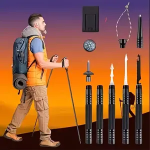 Multifunctional tactical trekking stick, built-in compass and canvas bag, adjustable trekking stick, durable titanium alloy material, suitable for outdoor exploration, solid structure suitable for hiking, rock climbing, Valentine's Day and Christmas.