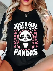 100% Cotton Unisex Cute Panda Just A Girl Who Loves Pandas T-Shirt Casual Top