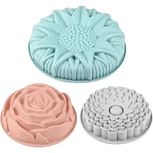 3 Pack Flower Shape Silicone Cake Molds Large Round Molds for Baking Cakes Breads Pies Tarts Jello Rose Chrysanthemum Sunflower Easy Release Unique Desserts