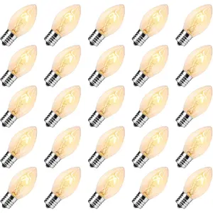 25 Pack C7 Clear Christmas Bulbs Replacement Light Bulbs for C7 E12 Base Christmas String Lights, Classic Christmas Bulbs for Night Lights Holiday Party Indoor Outdoor Garden Backyard Cafe Decoration