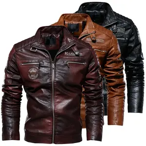 Men's Leather Jacket Men's PU Coat Motorcycle Jacket Modern Tough Guy Fleece-Lined Leather Jacket for Men