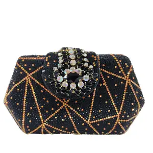 Multicolored Diamond Embroided Clutch Bags - 6 Sided