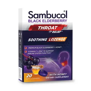 Sambucol Black Elderberry Throat Relief Lozenges - With Honey, Zinc, and Vitamin C - Vegetarian Friendly, Gluten Free, Dairy Free, Delicious Taste Soft Lozenges for Soothing Scratchy Throats - The #1 Black Elderberry Brand