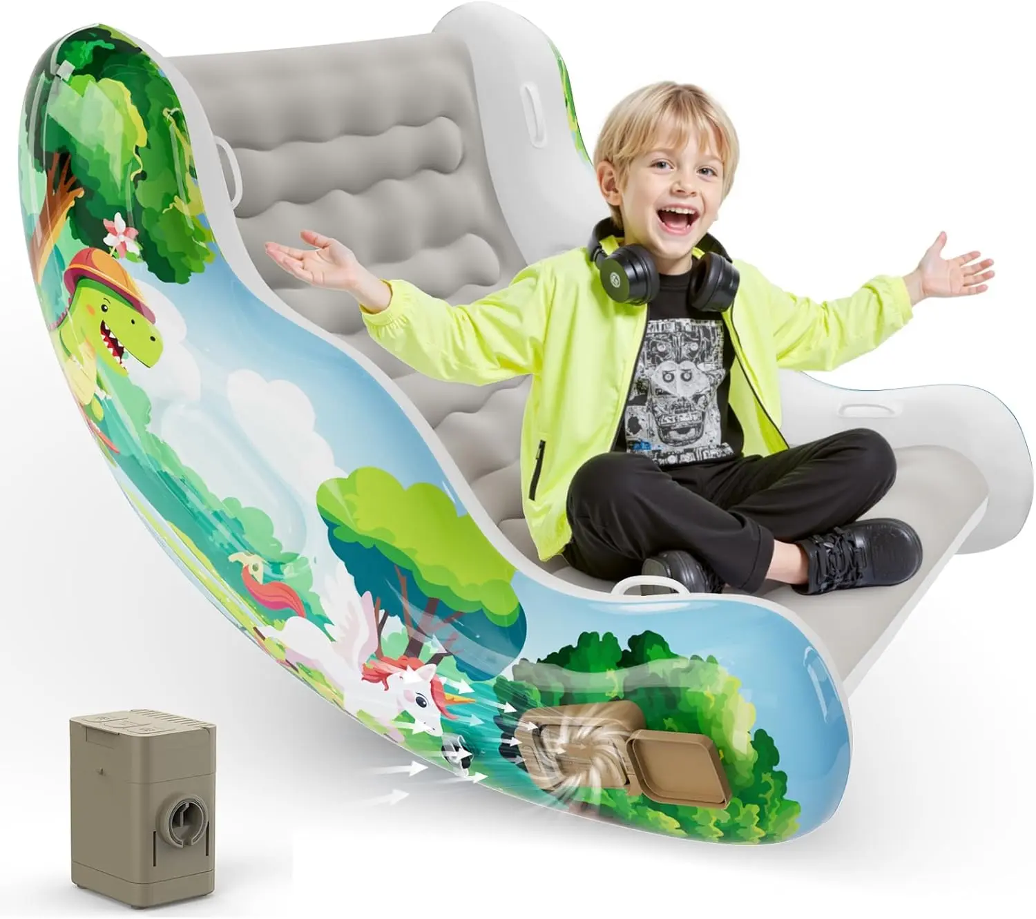 Crakrora Rocking Sensory Chair for Kids Baby Inflatable Air Cloud Rocker Sofa for Autism ADHD Toddlers 3-8 Years Gifts Premium PVC Leak-Proof Portable Inflation Self-Soothing Motor Skills Training
