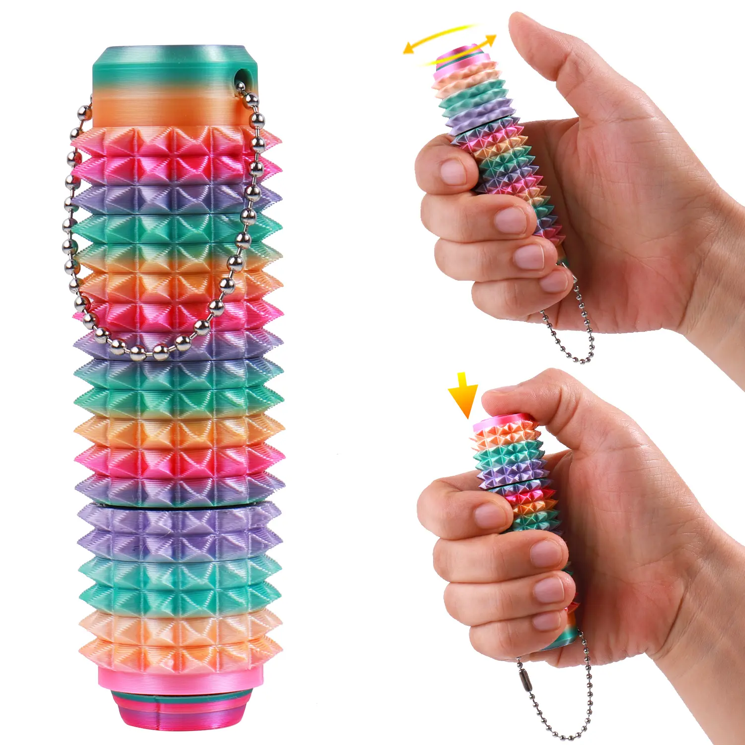 Grippie Portable Vibrant Colors Stim Tool with Firm Plastic Spikes for Anxiety & Stress Relief Clip to Keys chain for On-the-Go Comfort Pain Stimulation Impulse Management