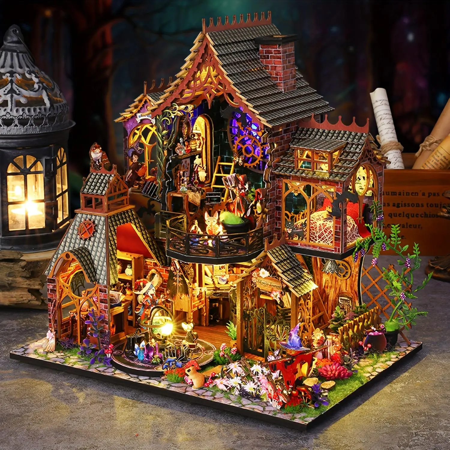 3D Wooden Handmade Creative Puzzle, DIY Book Nook Kit, Magic Forest Elf House Model Kit, 3D Desktop Decoration Ornament, DIY Model Kit for Bookshelf Decoration