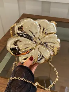 Women's Elegant Flower Design Evening Bag, Exquisite Trendy Shoulder Bag, Fashionable Chain Crossbody Bag for Party Decoration, Chic Crossbody Purse, Embellished Shoulder Bag