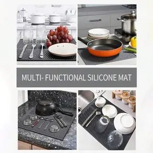 Silicone Drain Mat Geometric Striped Design, Water-Repellent Kitchen Countertop Drying Rack, High Temperature Resistant, Dishwasher Safe, BPA-Free