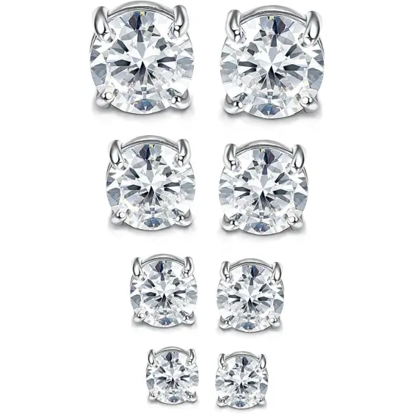 Stud Earrings, 2 Pairs Round Stainless Steel Clip On Fake Piercings for Men, Hypoallergenic CZ, 5-8mm Multi-Size Set, Affordable, Magnet Earrings, 5Mm, Non Pierced Earrings, Stud Earring Sets