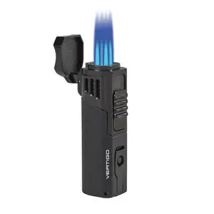 Vertigo Crown Quad Flame Torch Lighter All-Metal Construction Quad Wind-Resistant Flames Extra-Large Fuel Tank Free-Standing Design for Easy Use