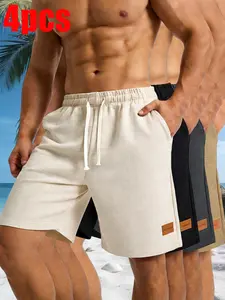 Men’s Casual Shorts, 4-Pack — Summer Waffle Texture, Breathable, Skin-Friendly, Soft & Comfortable, Loose Slim Fit, Versatile for Home, Beach, Commuting, and Workouts, Knee-Length Bermuda Shorts, Available in Multiple Colors, High Value