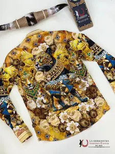 MENS PEDRERIA CREAM LEOPARDO LONG SLEEVE SHIRT 4SPR09