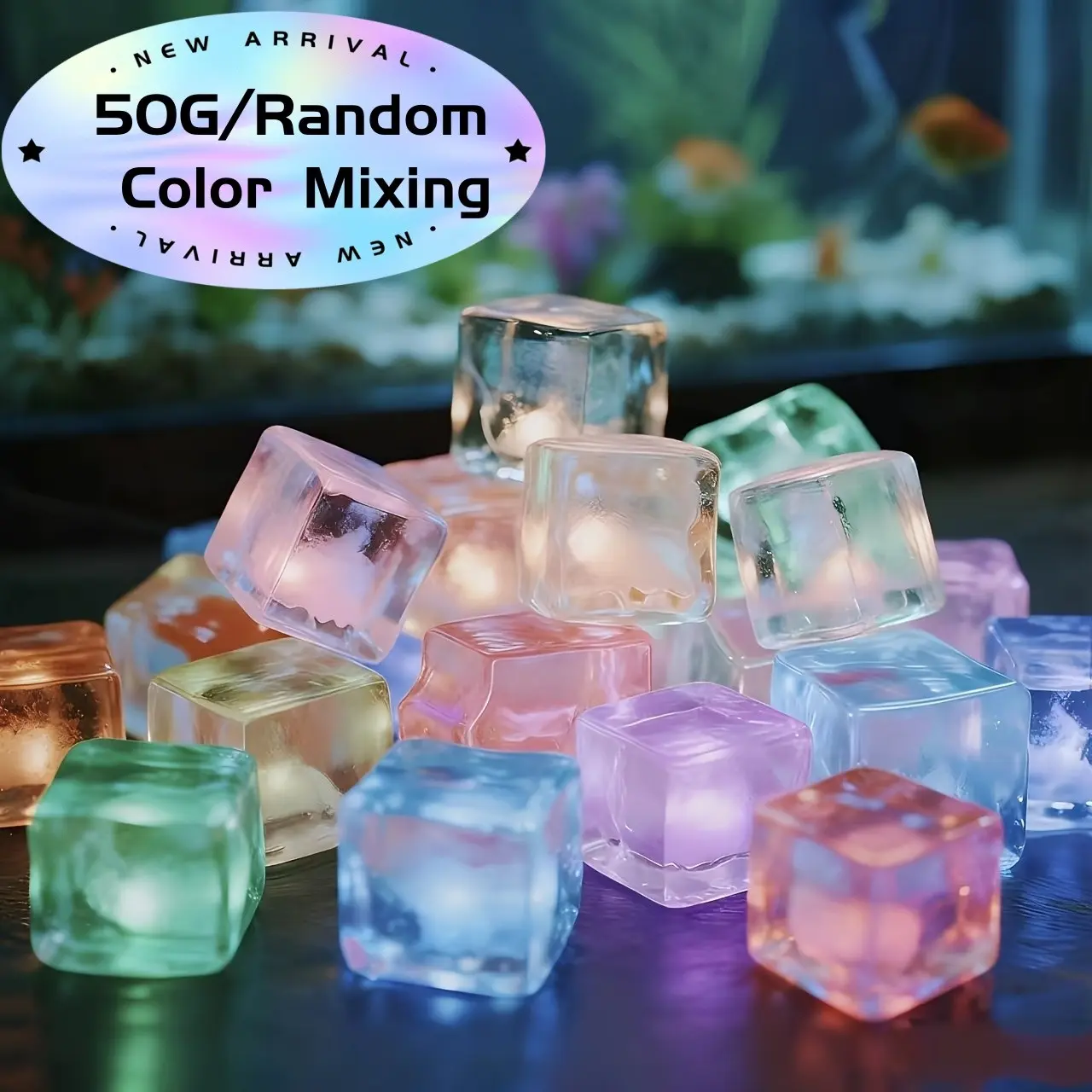 50g Glow-In-The-Dark Light Emitting Ice Cubes, Aquarium Decor, Aquarium Decorations, Wedding Venue, Garden Fantasy Decorative Decoration, Indoor Outdoor Romantic Night Light Stones, All Seasons Use