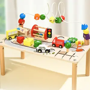 Wooden Traffic-Themed Educational Activity Table Learning Tool with Car Bead Play Set All-in-One Solution for Kids' Play and Learning Learning Materials