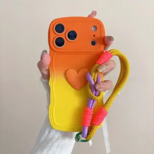 For iPhone 17 Pro Max Color Blending Lanyard Case For iPhone 16 15 14 13 Pro Max Air Plus 16E 12 Wristband Shockproof Soft Cover