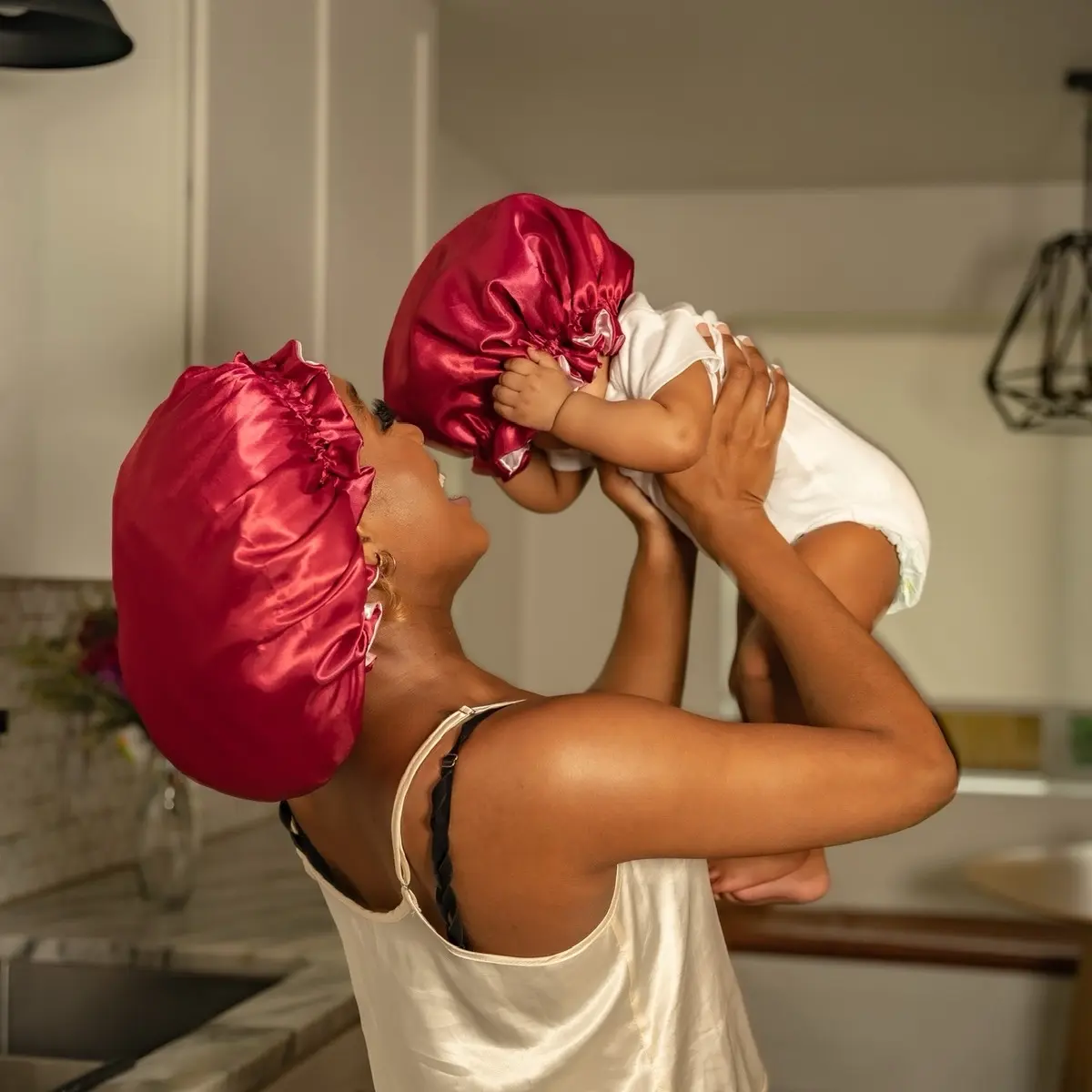 Mommy & Baby Silk Bonnets Set- Prevent Hair Breakage + Promote Growth for Women,Babies, & Men