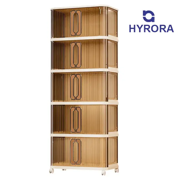 HYRORA 303QT Lockable Storage Bins with Lids - Folding Storage box with Doors and Wheels Collapsible Plastic Bins for Closets Stackable Organizer and Containers  SummerVibesGifts 5 Pack Cubes durable Display Box organizer storage organization tiktokshopsp