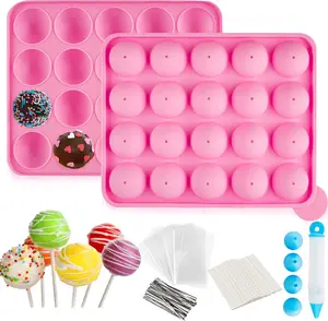 Cake Pop Mold Set of 262 - including 20 Cavities Silicone Cake Pop Molds, Cake Pop Sticks, Cake Pop Wrappers, Sliver Twist Ties, Decorating Pen