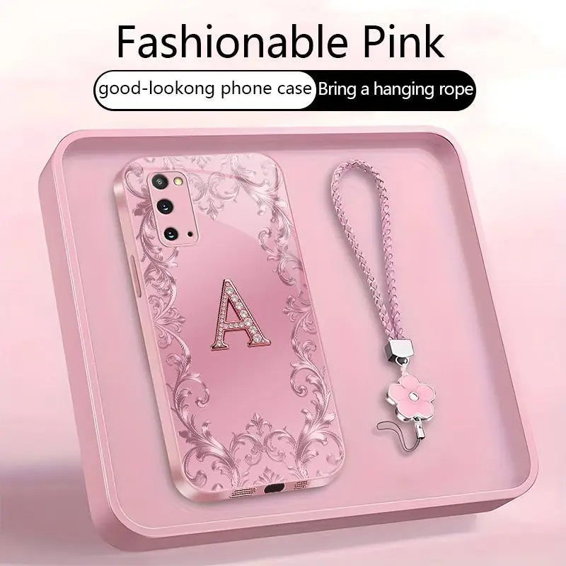 Suitable for [Galaxy S20 5g] high-end women's phone case🥰，free four-leaf clover lanyard included—choose any one of the 26 letters. Drop-resistant and fingerprint-proof. YM99