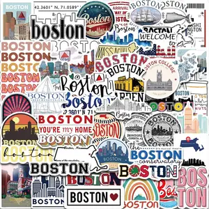 Boston City Pattern Sticker, 50pcs/set Creative Self Adhesive Decorative Stickers, DIY Decals for Water Bottle, Laptop, Phone Case, Scrapbooking, Journal Making