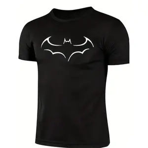 2024 Large Size Casual Cotton T Shirt with Bat Print for Men Featuring Short Sleeves and Summer Style