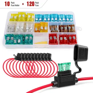 Nilight 120 Pcs Standard Blade Fuse 5A/7.5A/10A/15A/20A/25A/30A AMP Assorted Set with 10 Pack 14AWG ATC/ATO Inline Fuse Holder, 2 Years Warranty, 1 Count (Pack of 10)