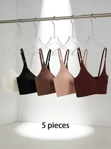 5 Pieces Minimalist Seamless Wireless Bralette Set, Invisible No Show Comfort Bras for Spring Summer Office & Daily Outfits, Spring Summer, Mother's Day