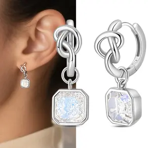 925 Sterling Silver Crystal Ombre Cube Drop Earrings For Women Jewelry