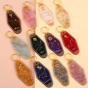 1 pieces acrylic 12 Zodiac Sign glitter Retro Motel Keychain best Mother's day gift Accessory Hand carving