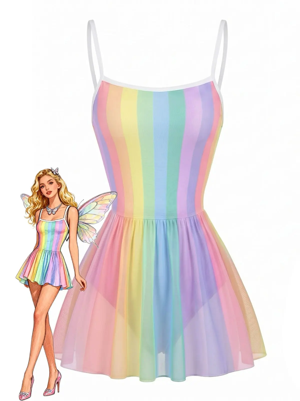 Multicolor 1940s Rainbow Stripes One-Piece Swimdress summer outfits beach essentials vacation outfits