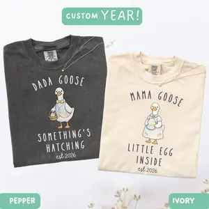 Custom Goose Pregnancy Reveal T-Shirt Comfort Colors, Funny Matching Mom And Dad Outfit, Easter Baby Announcement Gift, Expecting Parents Tee