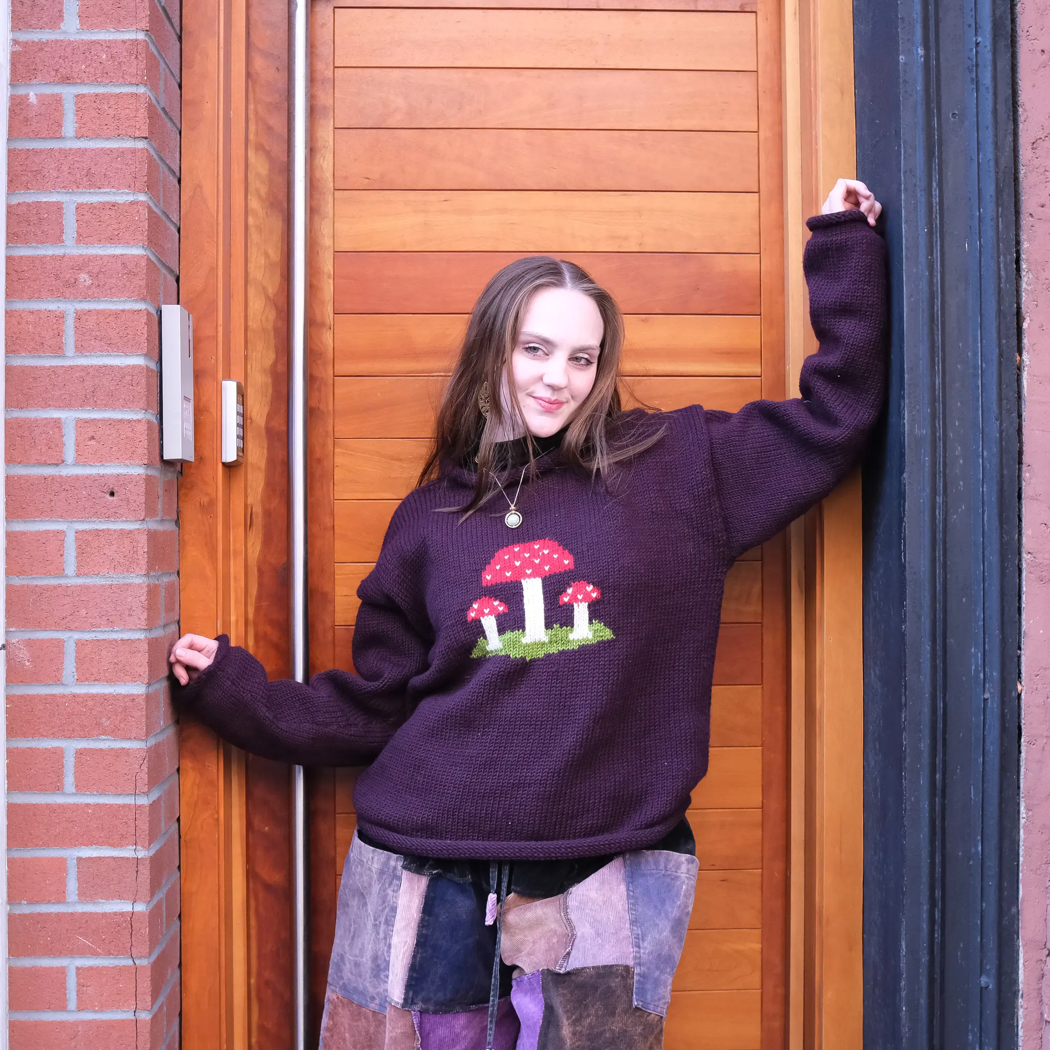 Cozy Wool Mushroom Sweater, Hand Knitted Wool Winter Warm Pullover, Cottagecore Whimsical Jacket, Handmade Jumper, Fairycore Forest Sweater