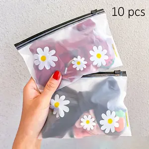 10 Cute Daisy Zipper Bags, Perfect for Makeup, Hair Accessories & Travel Essentials, Durable Waterproof PVC Material