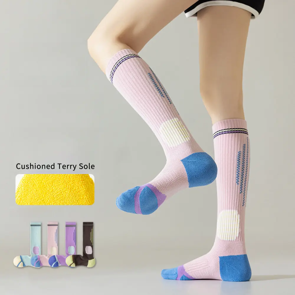 Pressure Calf Socks for Women - Cushioned Terry Sole, Knee-High Compression, Breathable & Moisture-Wicking, Ideal for Sports & Daily Wear